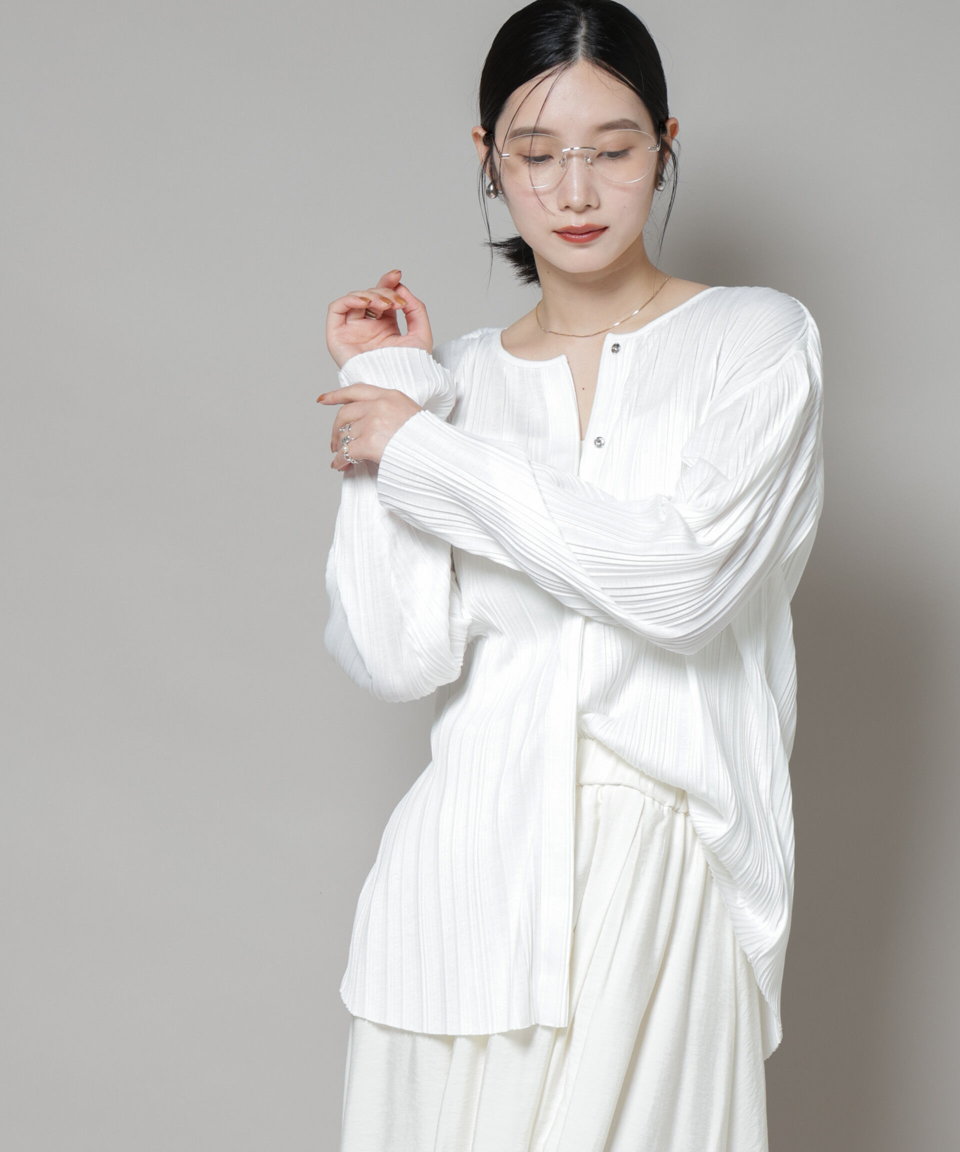 nano･universe「プリーツカットスナップシャツ」|Tシャツ・カットソー|