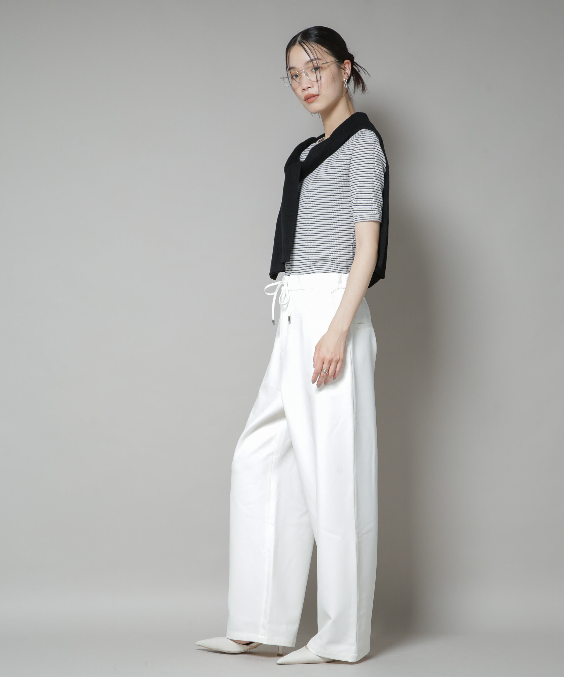 nano･universe「ウェストドロストワイドストレートパンツ」|チノ|