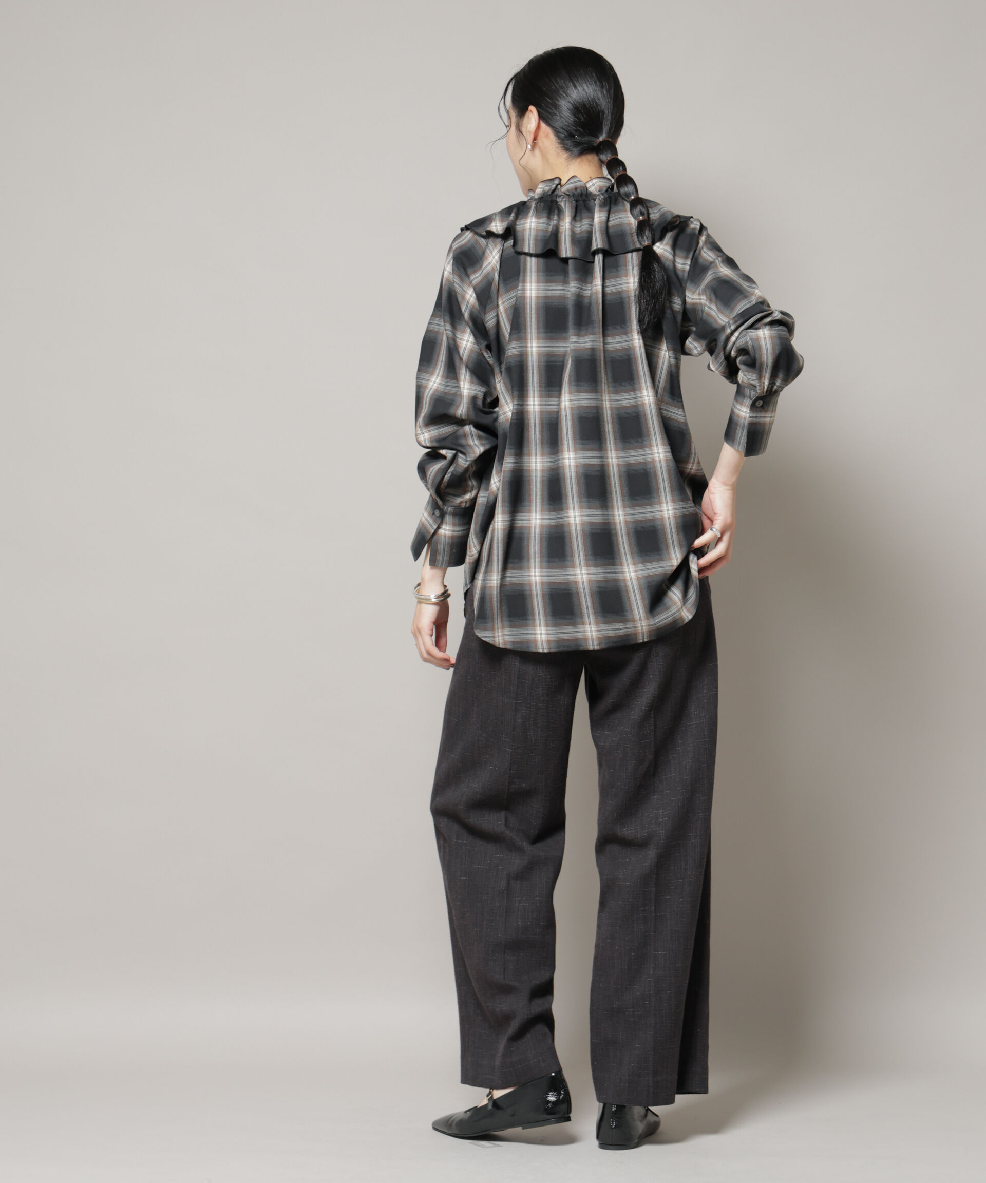 nano･universe「ツイードタックセミワイドパンツ(セットアップ可)」|チノ|