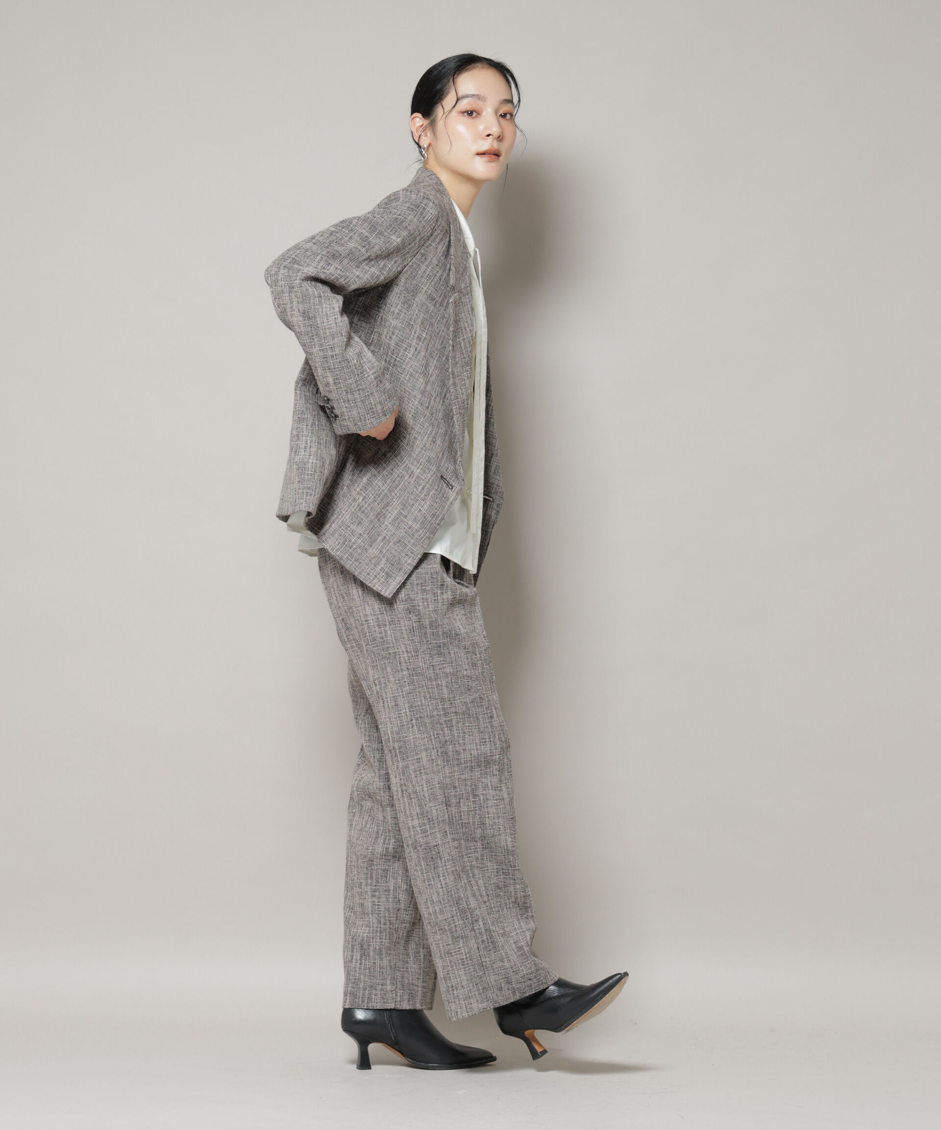 nano･universe「ツイードタックセミワイドパンツ(セットアップ可)」|チノ|