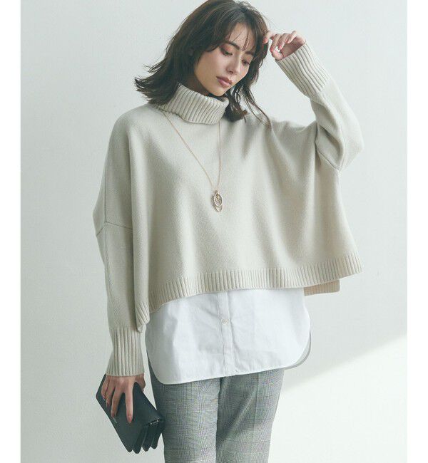 23区「【洗える】ウールカシミヤ ニットポンチョ」|ニット・セーター|ベージュ系