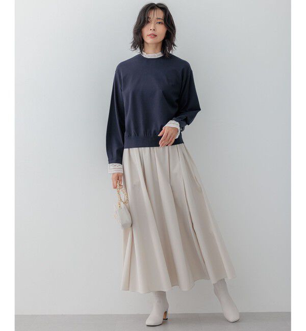 23区「【洗える】ヴィスコースストレッチ レースコンビ ニット」|ニット・セーター|