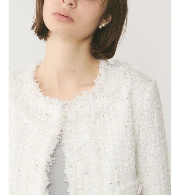 GRACE CONTINENTAL「フリンジツイードジャケット」|ノーカラージャケット|