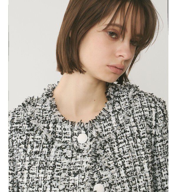 GRACE CONTINENTAL「フリンジツイードジャケット」|ノーカラージャケット|