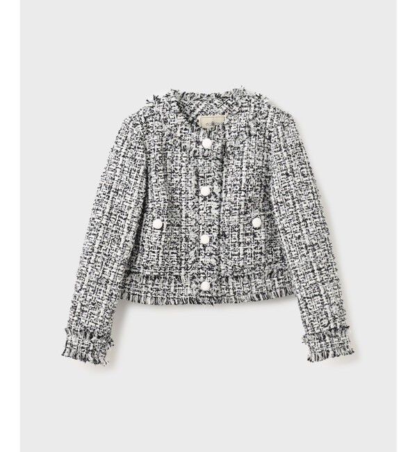 GRACE CONTINENTAL「フリンジツイードジャケット」|ノーカラージャケット|