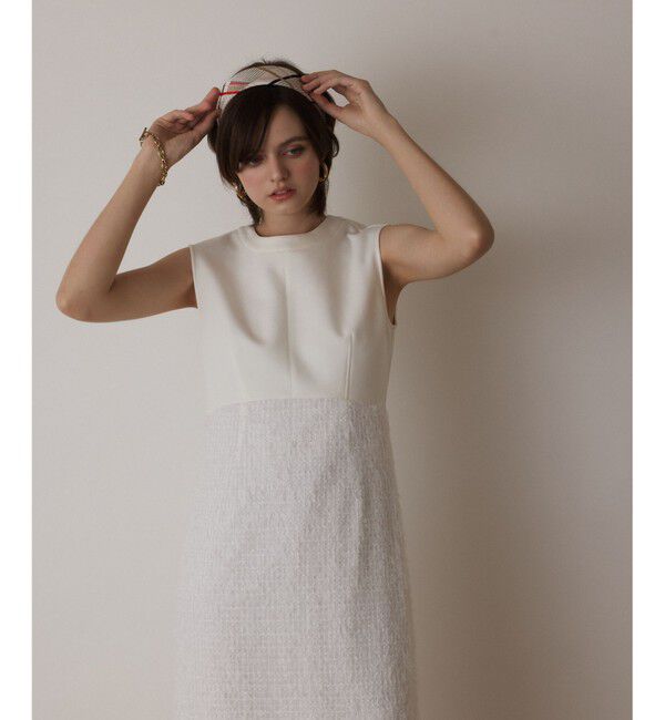  「フェザー刺繍コンビワンピース」|ワンピース|