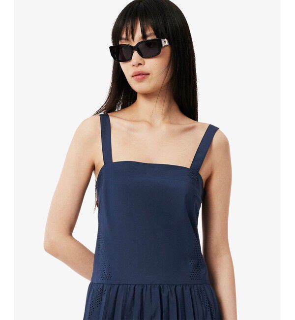 LACOSTE「レーザーカットドットライン ホルターネック ロングプリーツストラップドレス / ワンピース」|ワンピース|