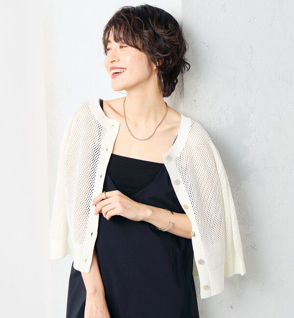 NOLLEY'S「《手洗い可能》スパンコールメッシュ5分袖カーディガン」|カーディガン|