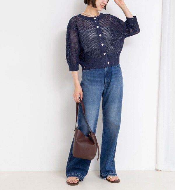 NOLLEY'S「《手洗い可能》スパンコールメッシュ5分袖カーディガン」|カーディガン|