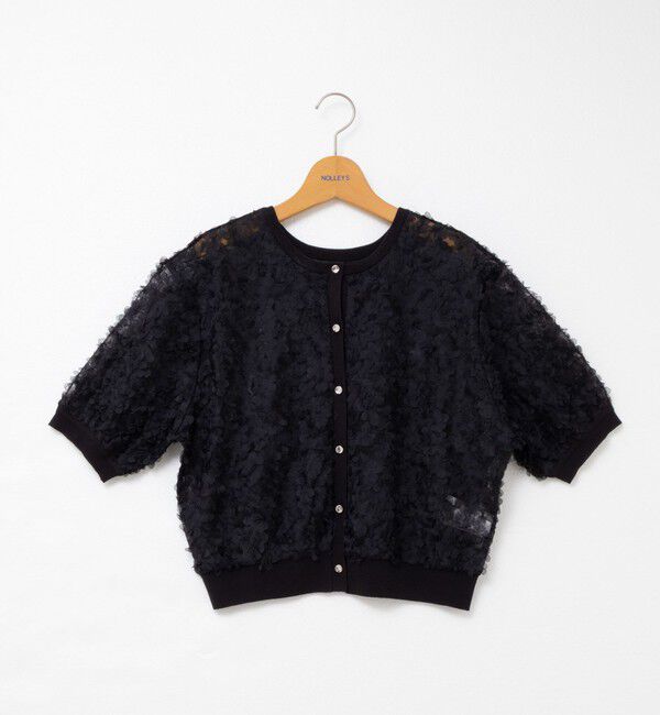 NOLLEY'S「《手洗い可能》シフォン刺繍生地クルーネックカーディガン」|カーディガン|