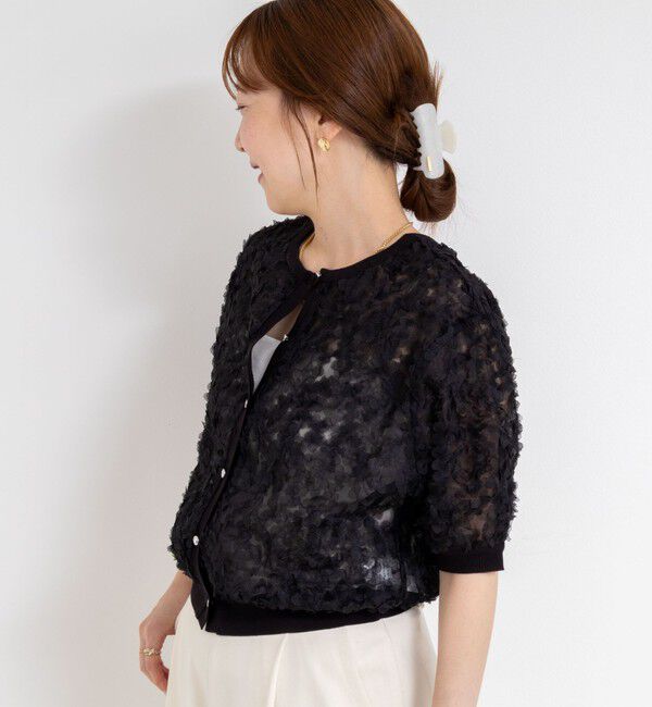 NOLLEY'S「《手洗い可能》シフォン刺繍生地クルーネックカーディガン」|カーディガン|