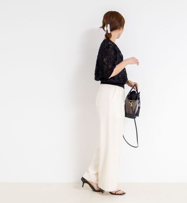 NOLLEY'S「《手洗い可能》シフォン刺繍生地クルーネックカーディガン」|カーディガン|