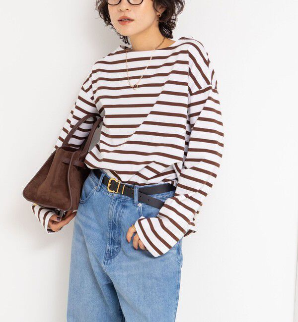 Rie Miller「BIGマリンボーダーボートネックプルオーバーカットソー」|Tシャツ・カットソー|ブラウン系その他