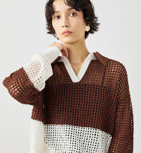 NOLLEY'S「《手洗い可能》テープメッシュ編ポロプルオーバー」|ニット・セーター|