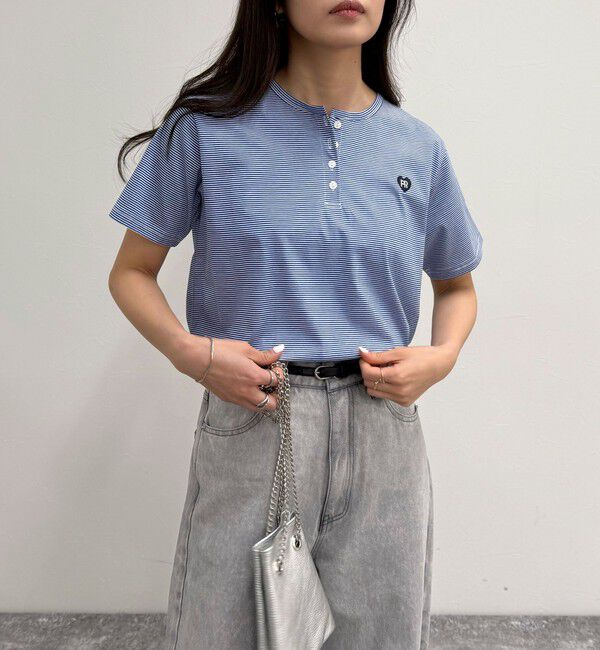 fredy emue「ハートFR刺繍ヘンリーTシャツ」|Tシャツ・カットソー|ブルー系その他