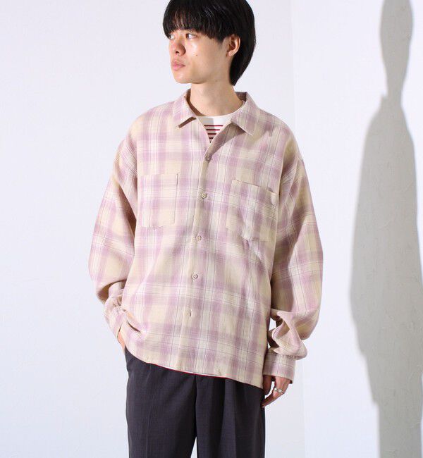 GLOSTER「【残暑にも快適なさらっとシャツ】ワッフルチェック ロングスリーブシャツ オンブレチェック」|シャツ・ブラウス|