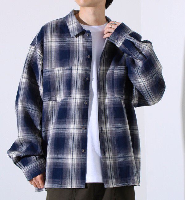 GLOSTER「【残暑にも快適なさらっとシャツ】ワッフルチェック ロングスリーブシャツ オンブレチェック」|シャツ・ブラウス|