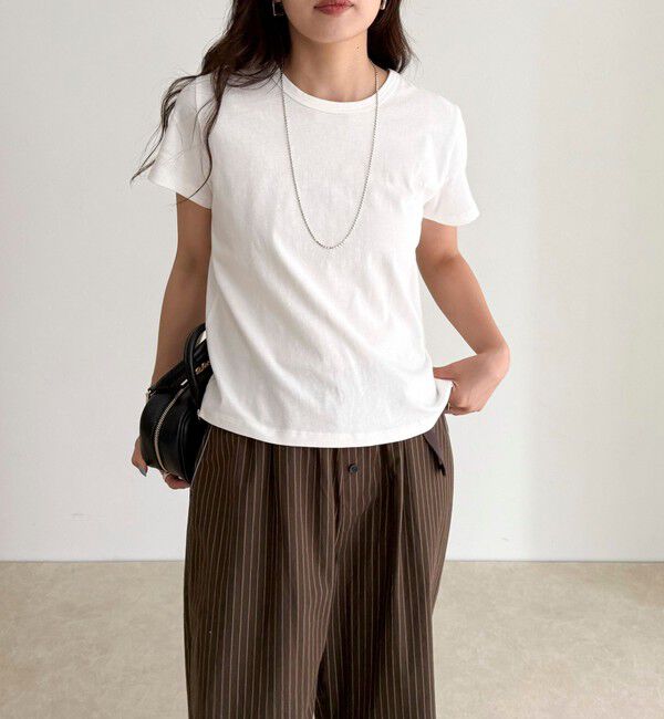 fredy emue「ボーダー/無地ワンポイントロゴコンパクトTシャツ」|Tシャツ・カットソー|