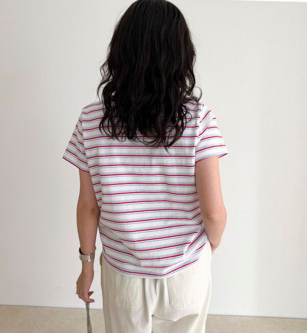 fredy emue「ボーダー/無地ワンポイントロゴコンパクトTシャツ」|Tシャツ・カットソー|