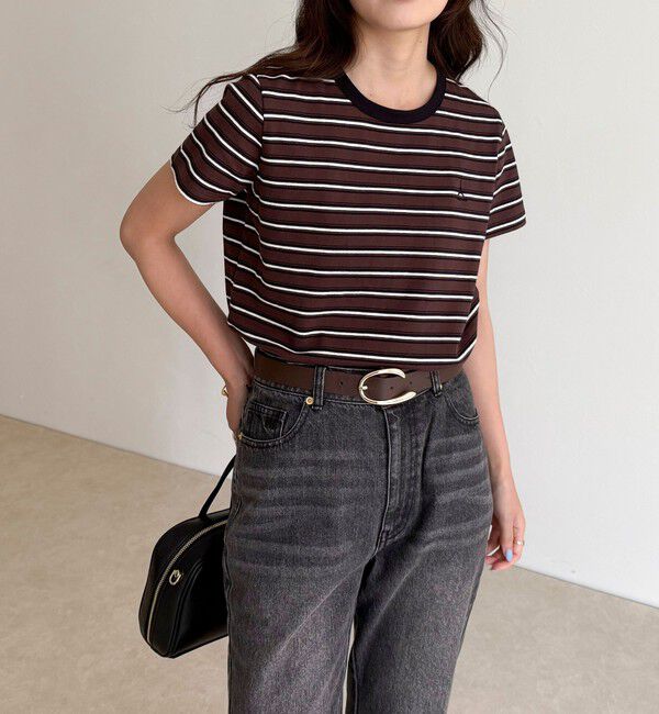 fredy emue「ボーダー/無地ワンポイントロゴコンパクトTシャツ」|Tシャツ・カットソー|