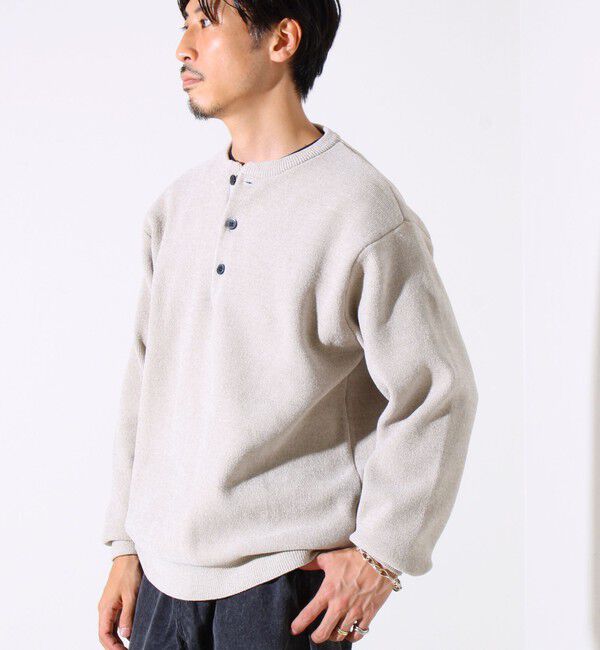 GLOSTER「【昨年人気アイテム再登場！チクチクしないニット】モールバックボーダー ヘンリーネックニット」|ニット・セーター|