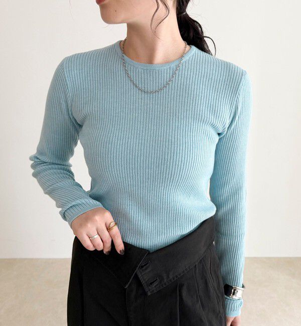fredy emue「ウール混ベーシックリブニットプルオーバー」|ニット・セーター|サックスブルー