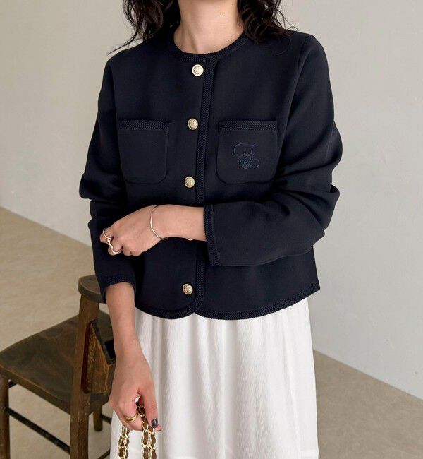 fredy emue「刺繍入りコンパクトニットジャケット」|カーディガン|