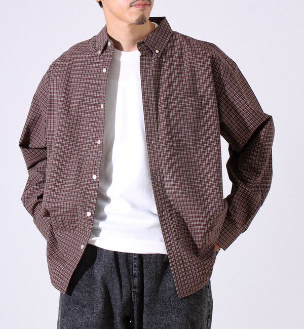 GLOSTER「【シャツ＋Tシャツの2点セット】TC平織 小柄チェックアンサンブル」|シャツ・ブラウス|ブラウン