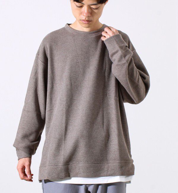 GLOSTER「【1枚でレイヤード見え】畦ニットソー裏起毛フェイクレイヤードロングスリーブ」|Tシャツ・カットソー|モカ