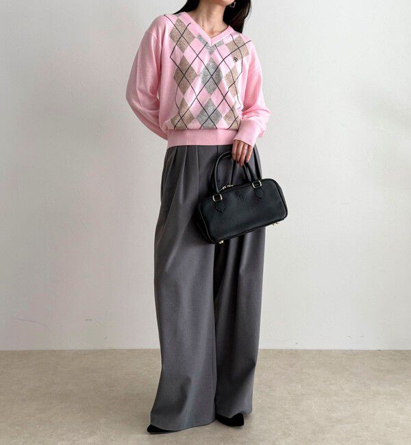 fredy emue「アーガイル柄インターシャVネックニット」|ニット・セーター|