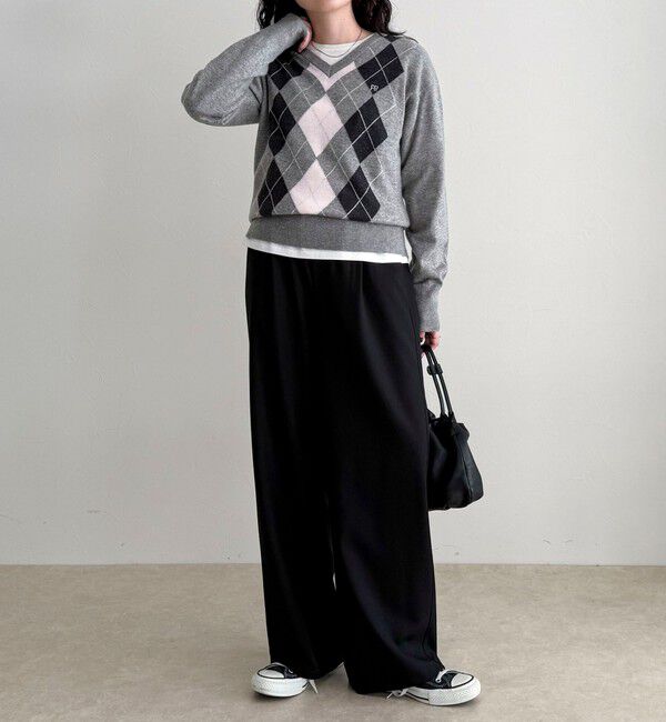 fredy emue「アーガイル柄インターシャVネックニット」|ニット・セーター|