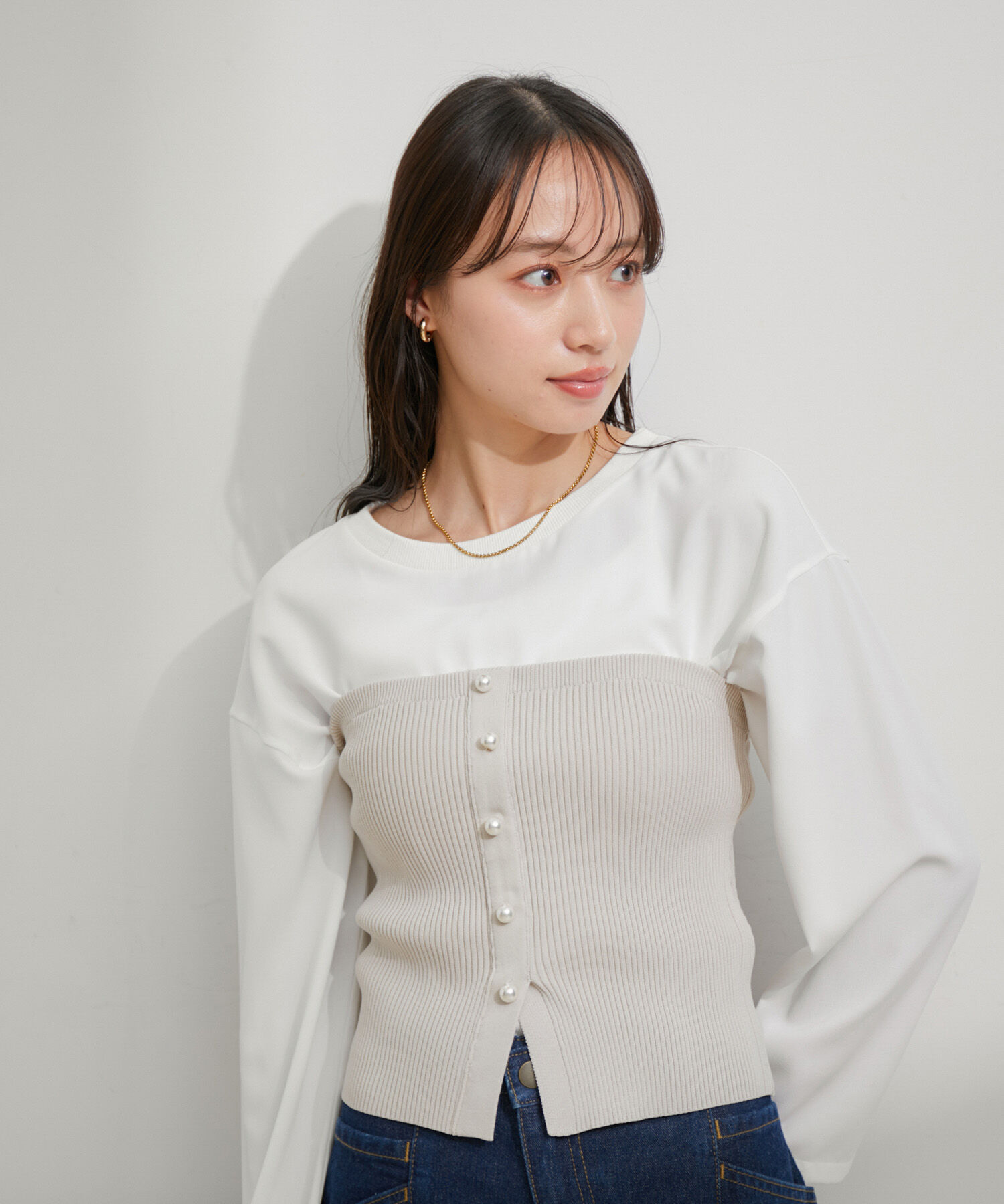 VIS「【洗える】パール釦ニットビスチェ」|ニット・セーター|