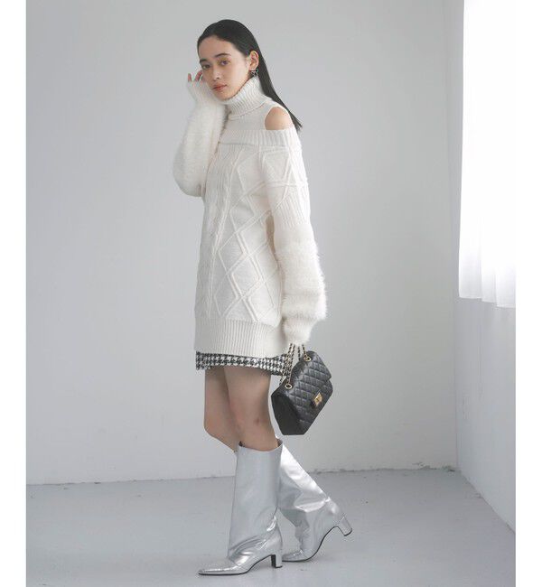 VIS「【洗える】オフショルケーブル編みミニワンピース」|ワンピース|