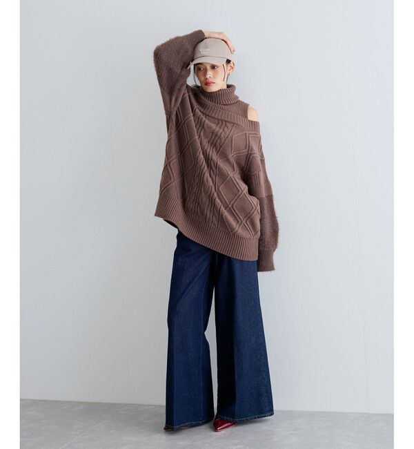 VIS「【洗える】オフショルケーブル編みミニワンピース」|ワンピース|