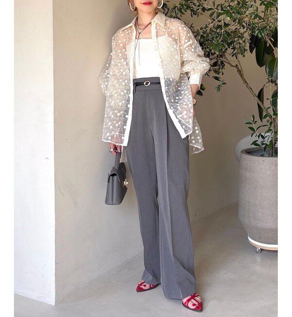 VIS「【洗える】アソートシアーシャツ(フラワー刺繍&無地）」|シャツ・ブラウス|