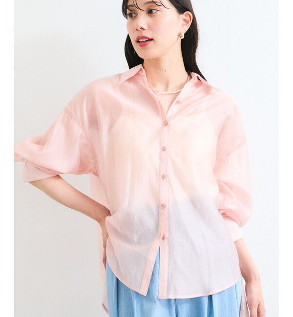 VIS「【洗える】アソートシアーシャツ(フラワー刺繍&無地）」|シャツ・ブラウス|ピンク(63)