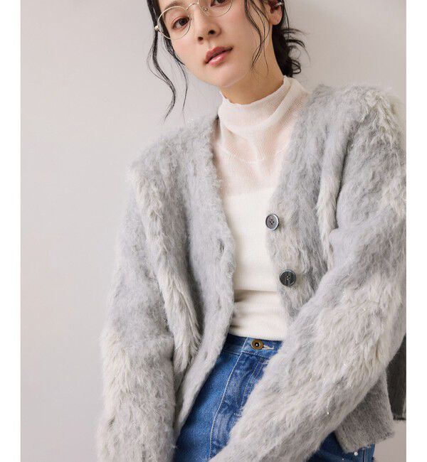 VIS「アート柄ジャガード起毛ニットカーディガン/イージーケア」|カーディガン|