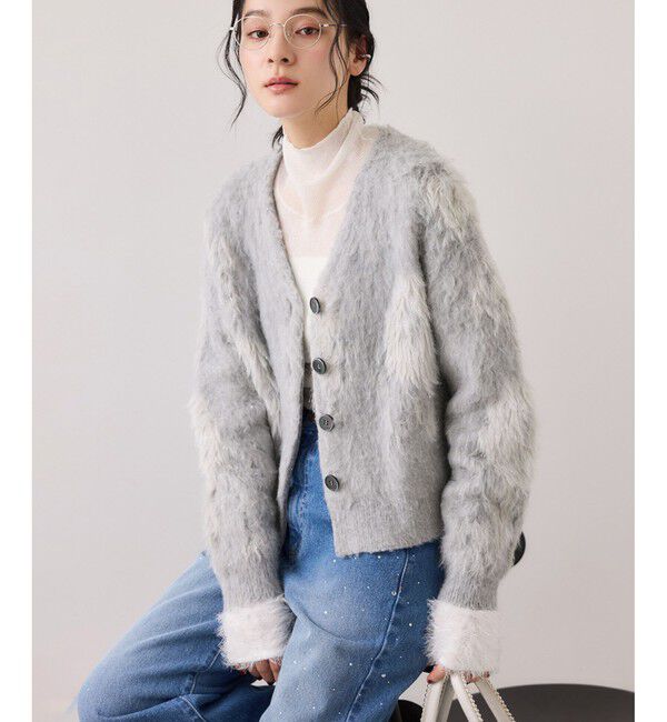 VIS「アート柄ジャガード起毛ニットカーディガン/イージーケア」|カーディガン|