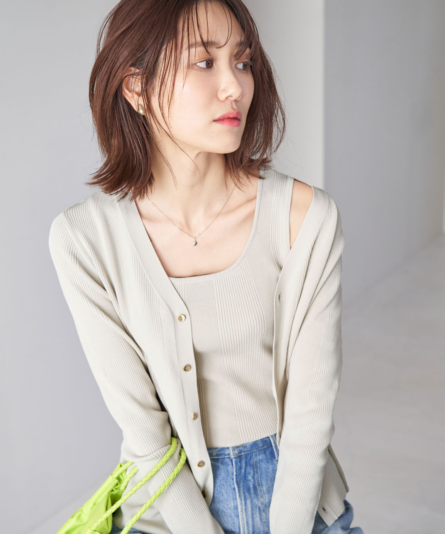 Rope&rsquo;Picnic「UVカット・洗濯機OK/スクエアネックニットタンクトップ」|タンクトップ|ライトグレー(08)