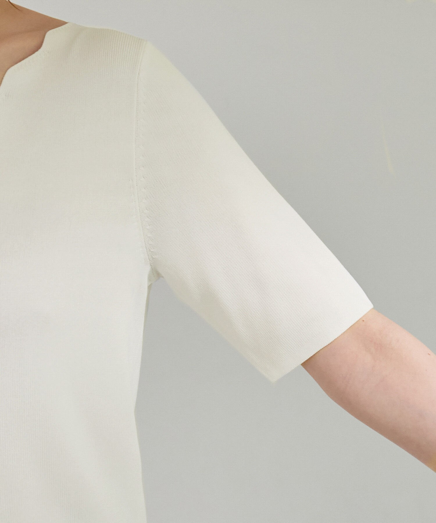 Rope&rsquo;Picnic「UVカット・洗える・接触冷感/Vスカラップネックハーフスリーブニットプルオーバー」|ニット・セーター|