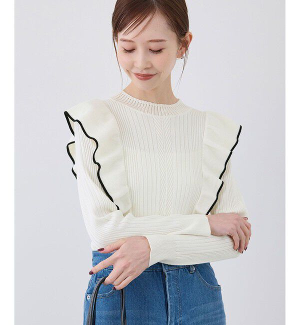 Rope&rsquo;Picnic「ランダムリブフリルニットプルオーバー」|ニット・セーター|生成メイン