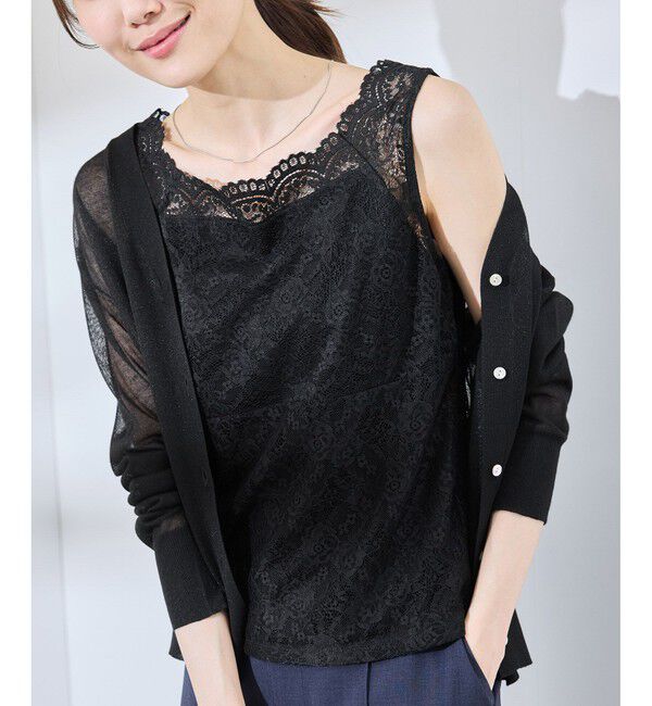 Rope&rsquo;Picnic「【前後2WAY】総レースインナー」|タンクトップ|ブラック(01)