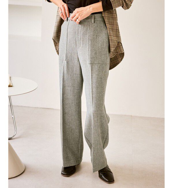 Rope&rsquo;Picnic「ベイカーワイドパンツ/通勤対応」|チノ|グレー(07)