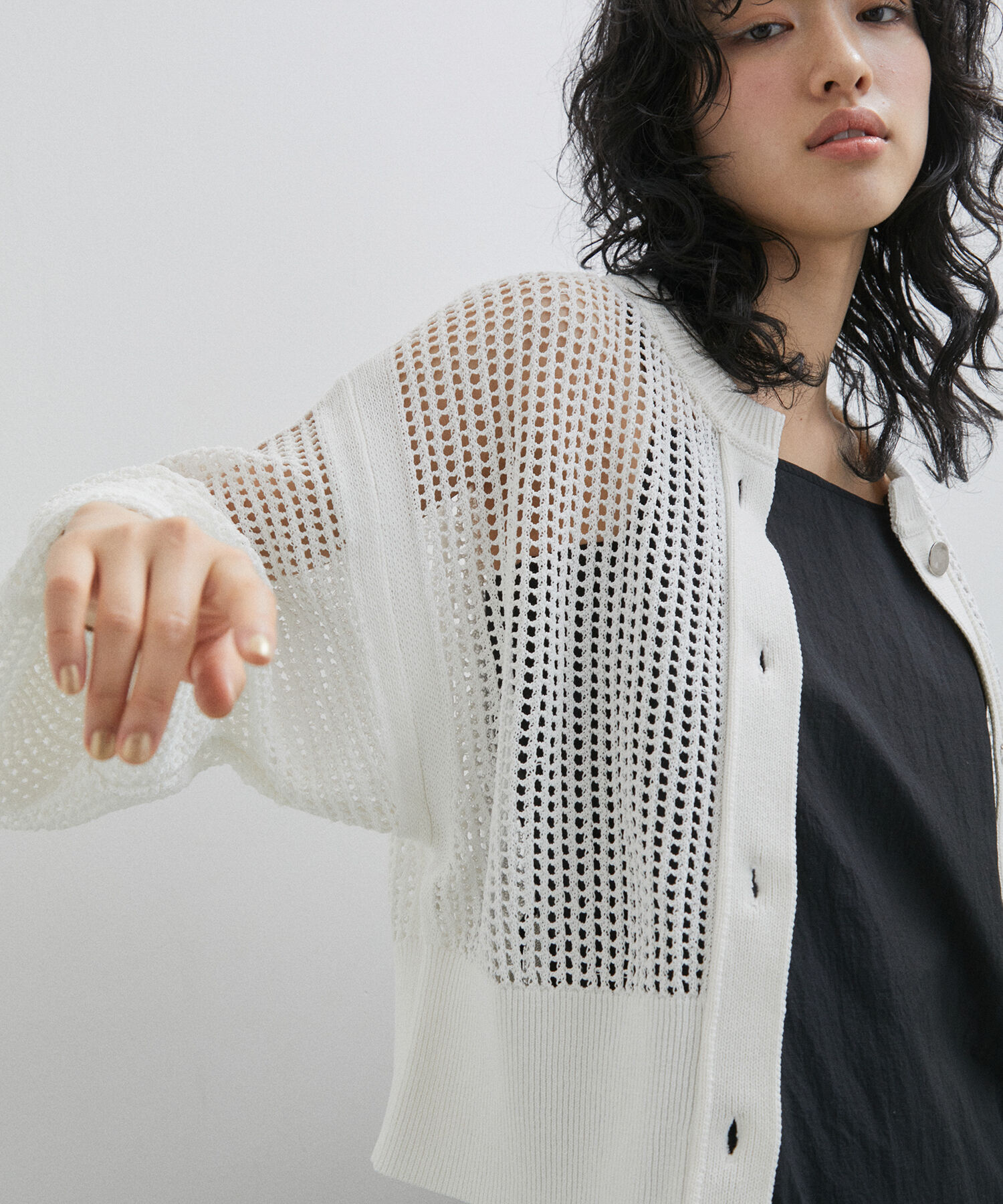 ADAM ET ROPE'「パターンメッシュカーディガン」|カーディガン|