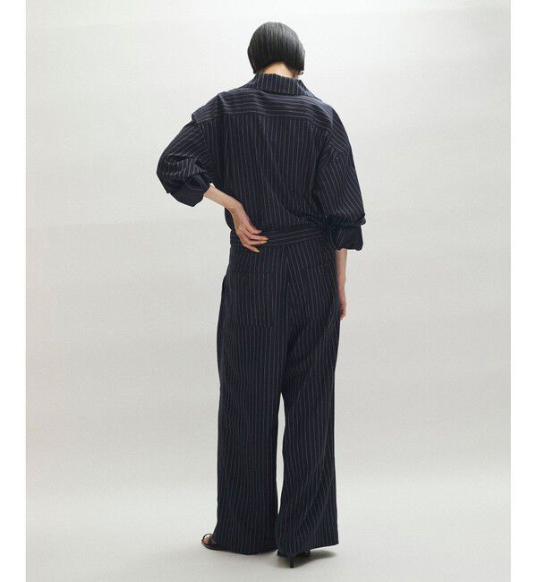 ADAM ET ROPE'「ストライプオープンカラージャンプスーツ」|オールインワン|