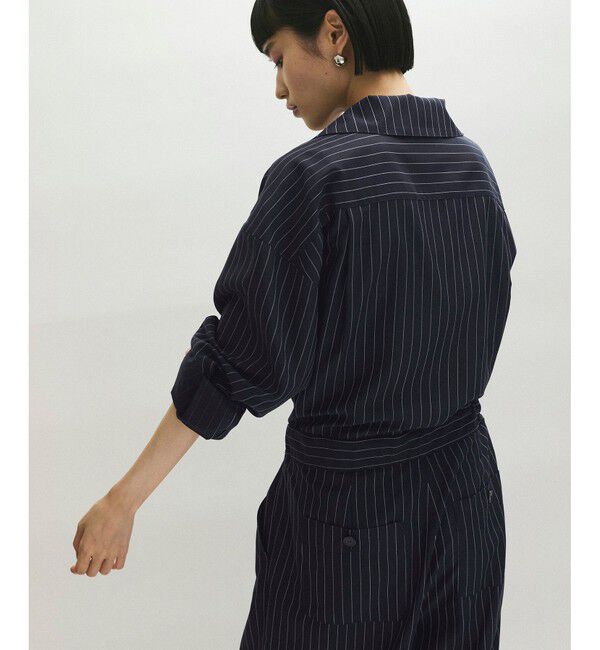 ADAM ET ROPE'「ストライプオープンカラージャンプスーツ」|オールインワン|