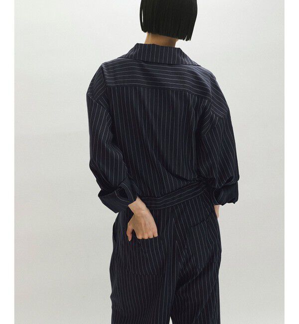 ADAM ET ROPE'「ストライプオープンカラージャンプスーツ」|オールインワン|