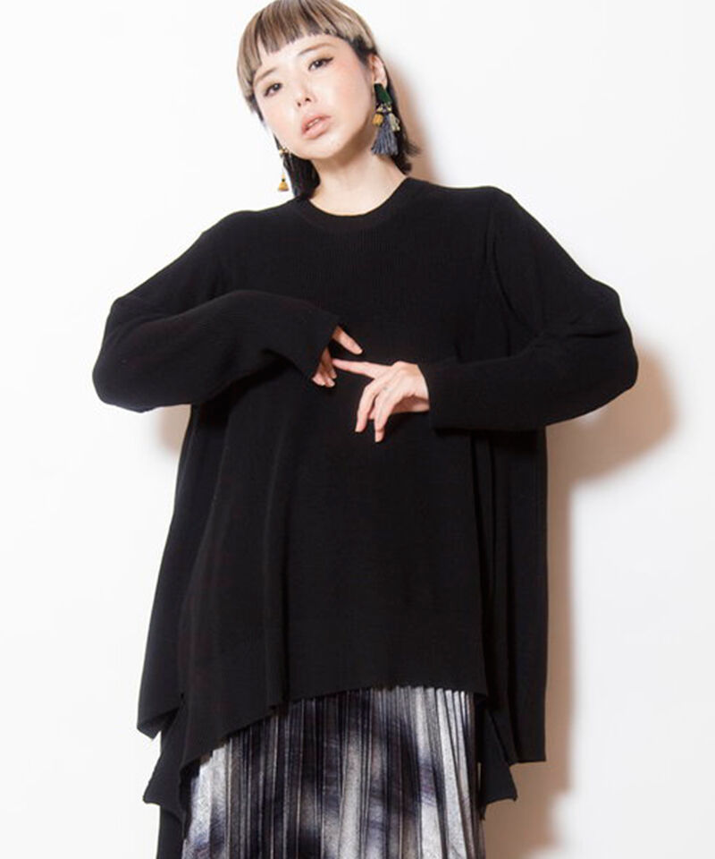  「イレギュラーヘムロングニットプルオーバー」|ニット・セーター|BLACK