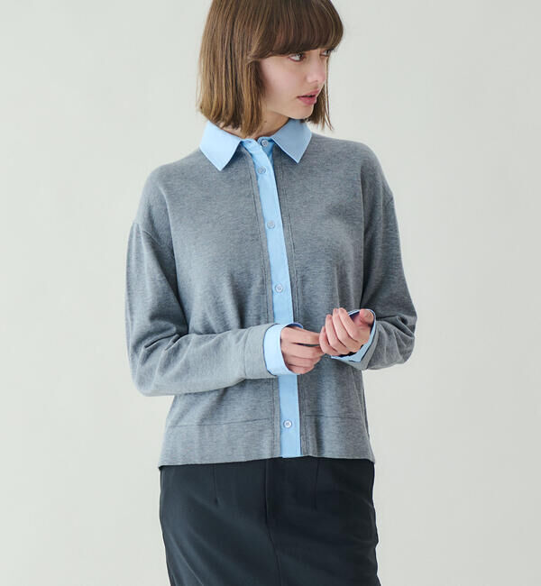  「ADAWAS | レイヤードディティール ニットシャツ WOMEN」|シャツ・ブラウス|GREY系1