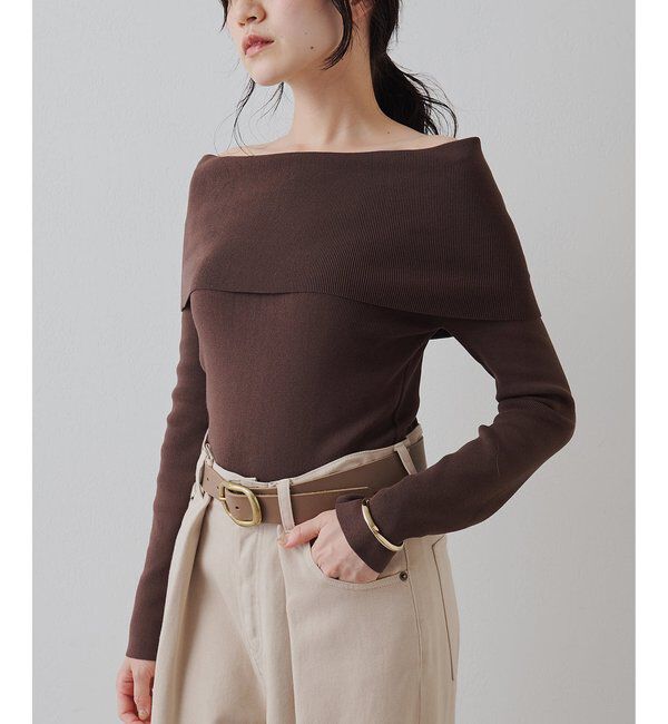  「オフショルニットプルオーバー」|ニット・セーター|ブラウン